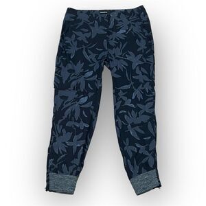 Cambio, Blue Multi Silhouette Leaf Print Silk Blend Cargo Joggers, Women’s 10